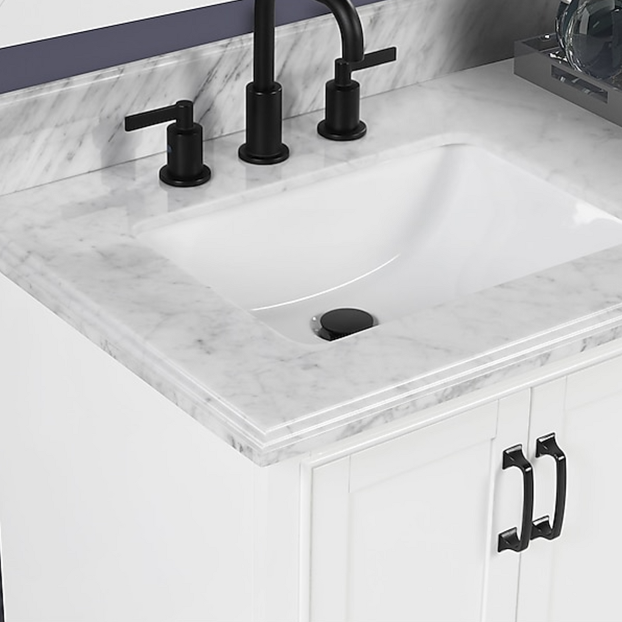 60" Rhoda Freestanding White Solid Wood Bathroom Vanity with Natural Carrara White Marble Double Sink Top with 4 In. Backsplash