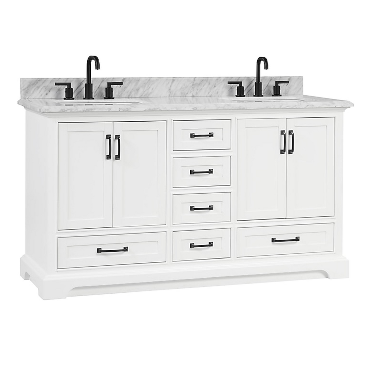 60" Rhoda Freestanding White Solid Wood Bathroom Vanity with Natural Carrara White Marble Double Sink Top with 4 In. Backsplash