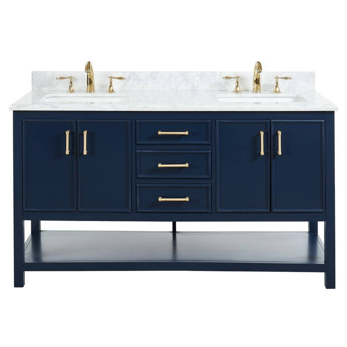 61" Bathroom Vanity in Navy Blue With Double Sink - Premium Manhattan Family