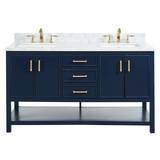 61" Bathroom Vanity in Navy Blue With Double Sink - Premium Manhattan Family