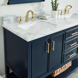 61" Bathroom Vanity in Navy Blue With Double Sink - Premium Manhattan Family