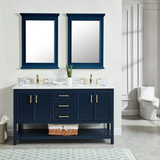 61" Bathroom Vanity in Navy Blue With Double Sink - Premium Manhattan Family