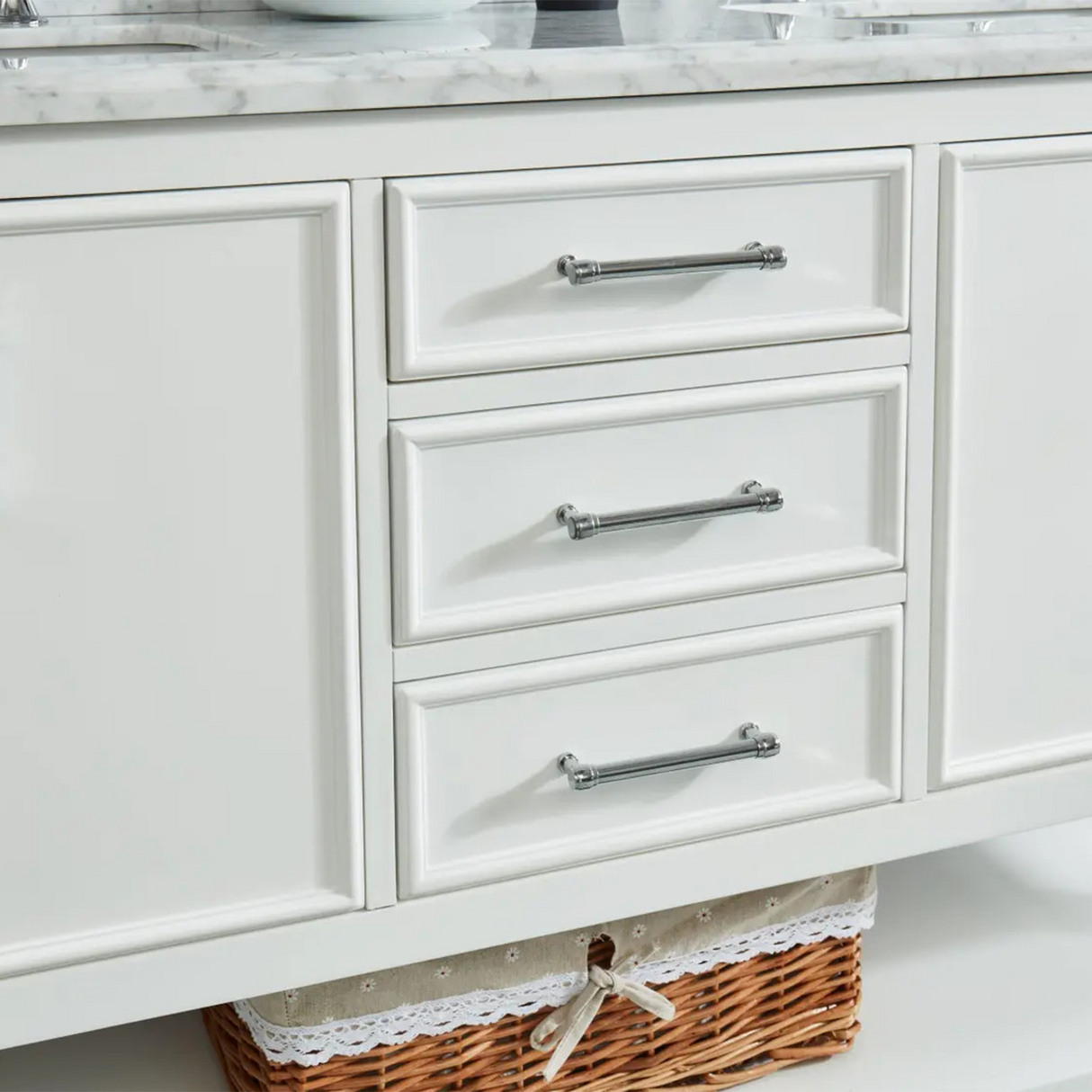 61" Bathroom Vanity in White With Double Sink - Premium Manhattan Family