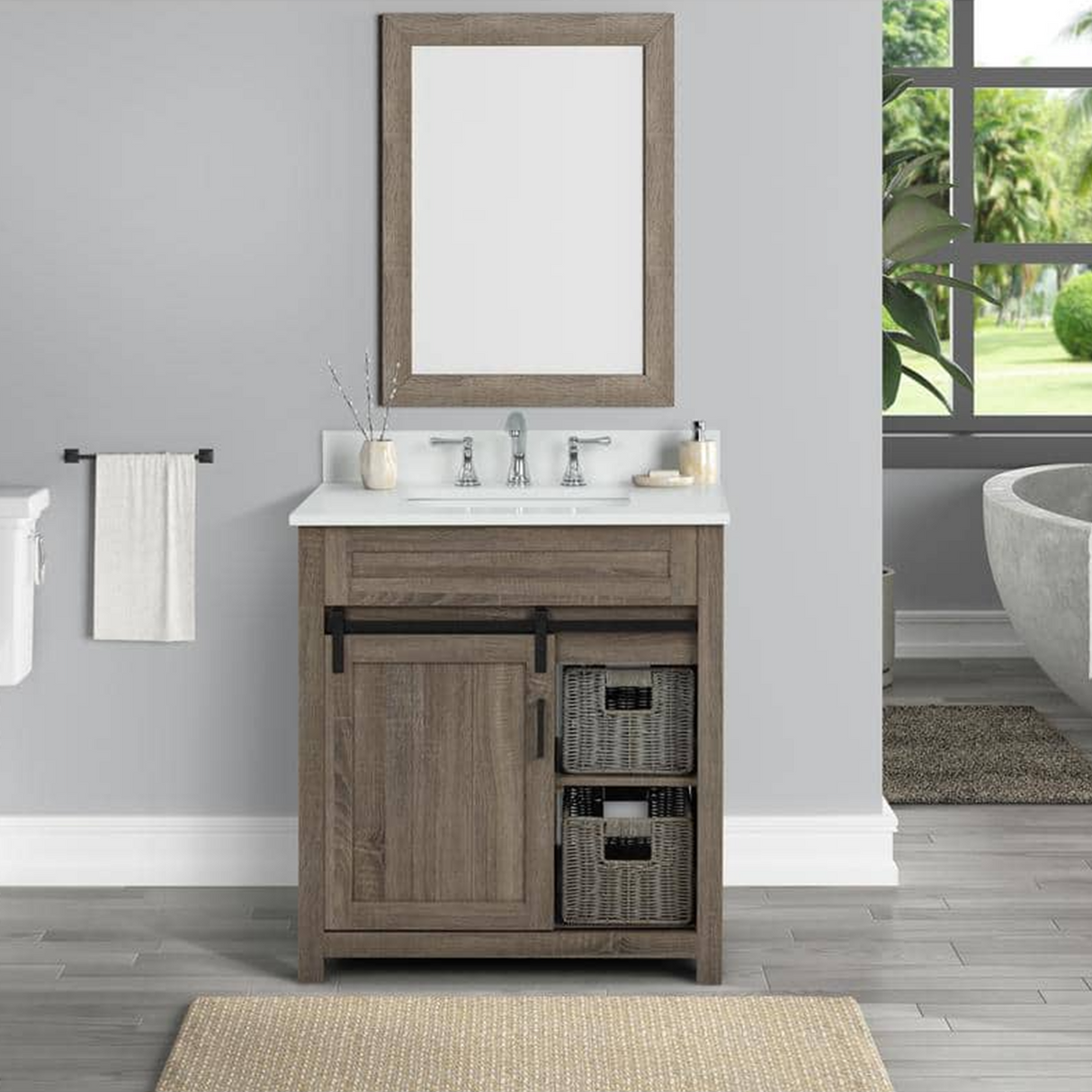 30" Farm Barn Freestanding Solid Wood Antique Brown Bathroom Vanity Cabinet Without Top