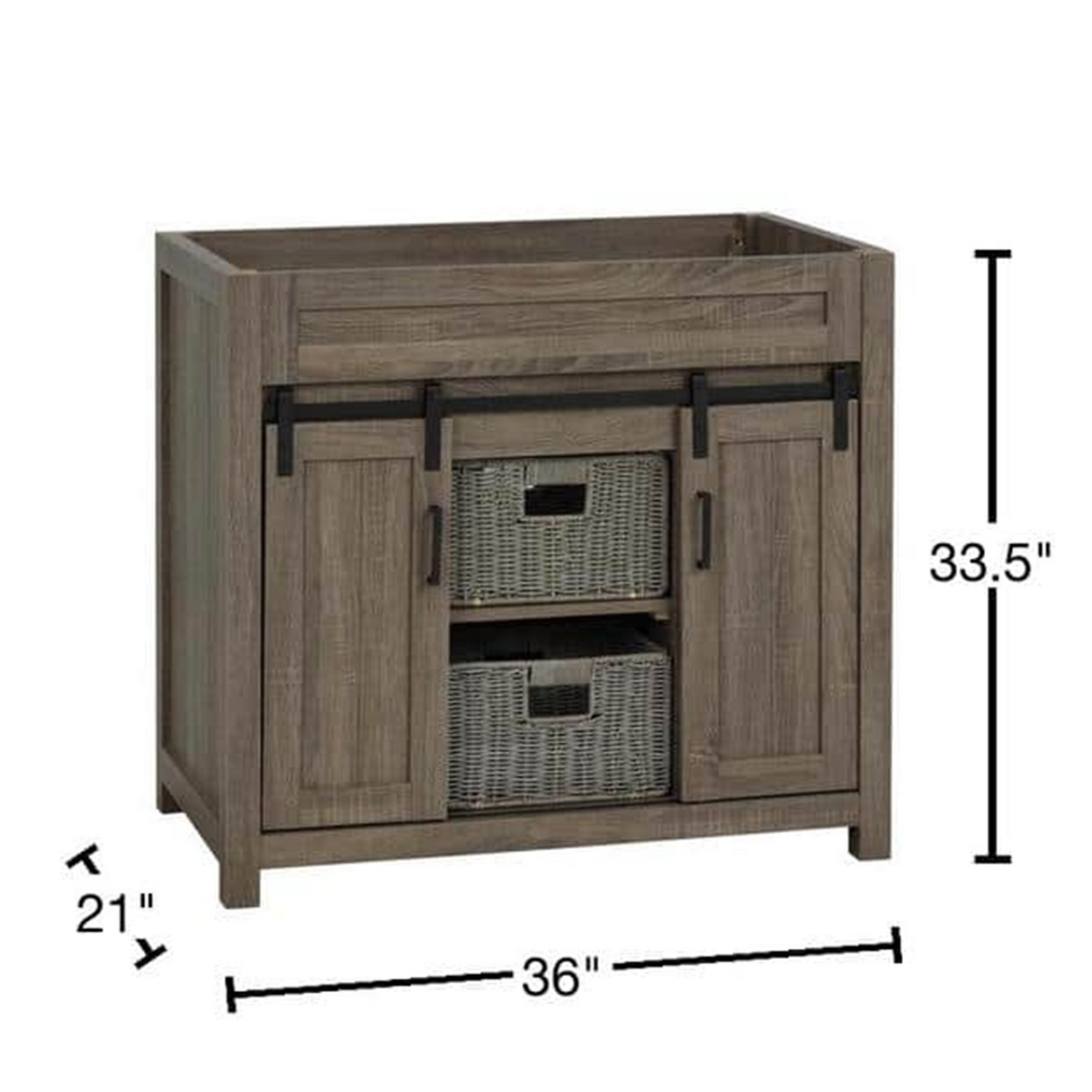 36" Farm Barn Freestanding Solid Wood Antique Brown Bathroom Vanity Cabinet Without Top
