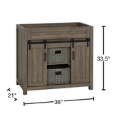 36" Farm Barn Freestanding Solid Wood Antique Brown Bathroom Vanity Cabinet Without Top