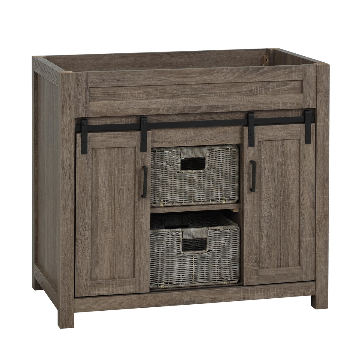 36" Farm Barn Freestanding Solid Wood Antique Brown Bathroom Vanity Cabinet Without Top