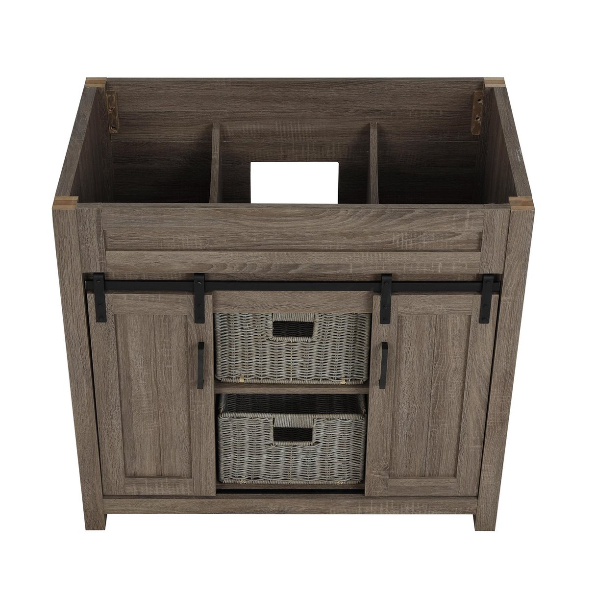 36" Farm Barn Freestanding Solid Wood Antique Brown Bathroom Vanity Cabinet Without Top