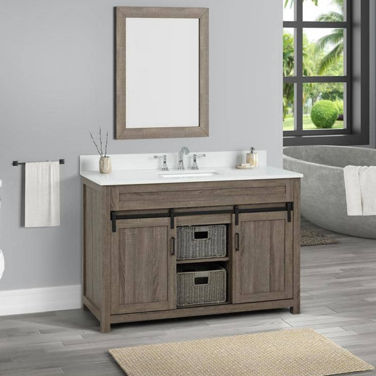 48" Farm Barn Freestanding Solid Wood Antique Brown Bathroom Vanity Cabinet Without Top
