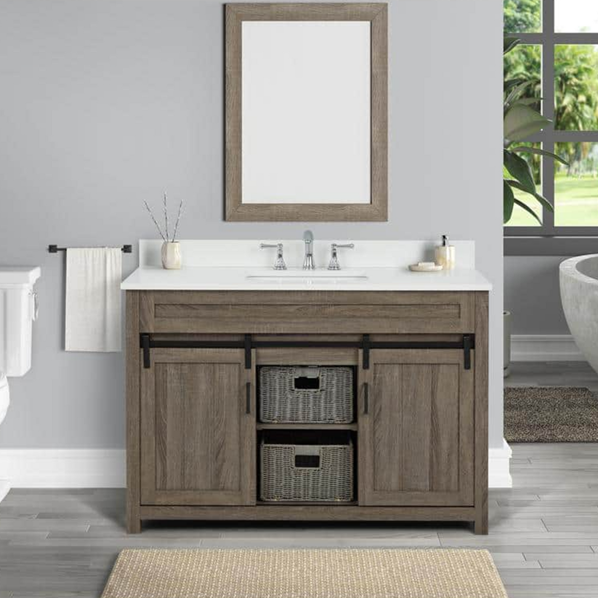 48" Farm Barn Freestanding Solid Wood Antique Brown Bathroom Vanity Cabinet Without Top