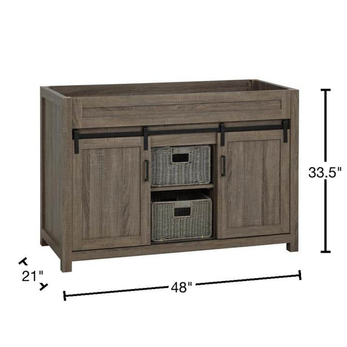 48" Farm Barn Freestanding Solid Wood Antique Brown Bathroom Vanity Cabinet Without Top