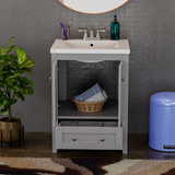 Adak 24 In. Gray Freestanding Bathroom Vanity with Porcelain Sink Top