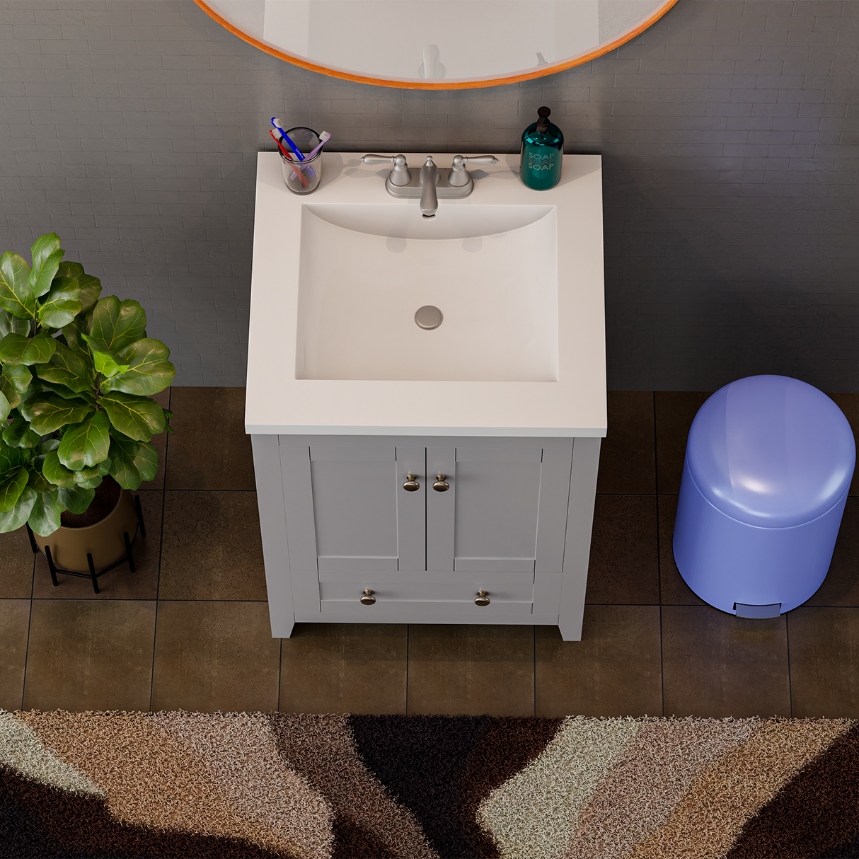 Adak 24 In. Gray Freestanding Bathroom Vanity with Porcelain Sink Top