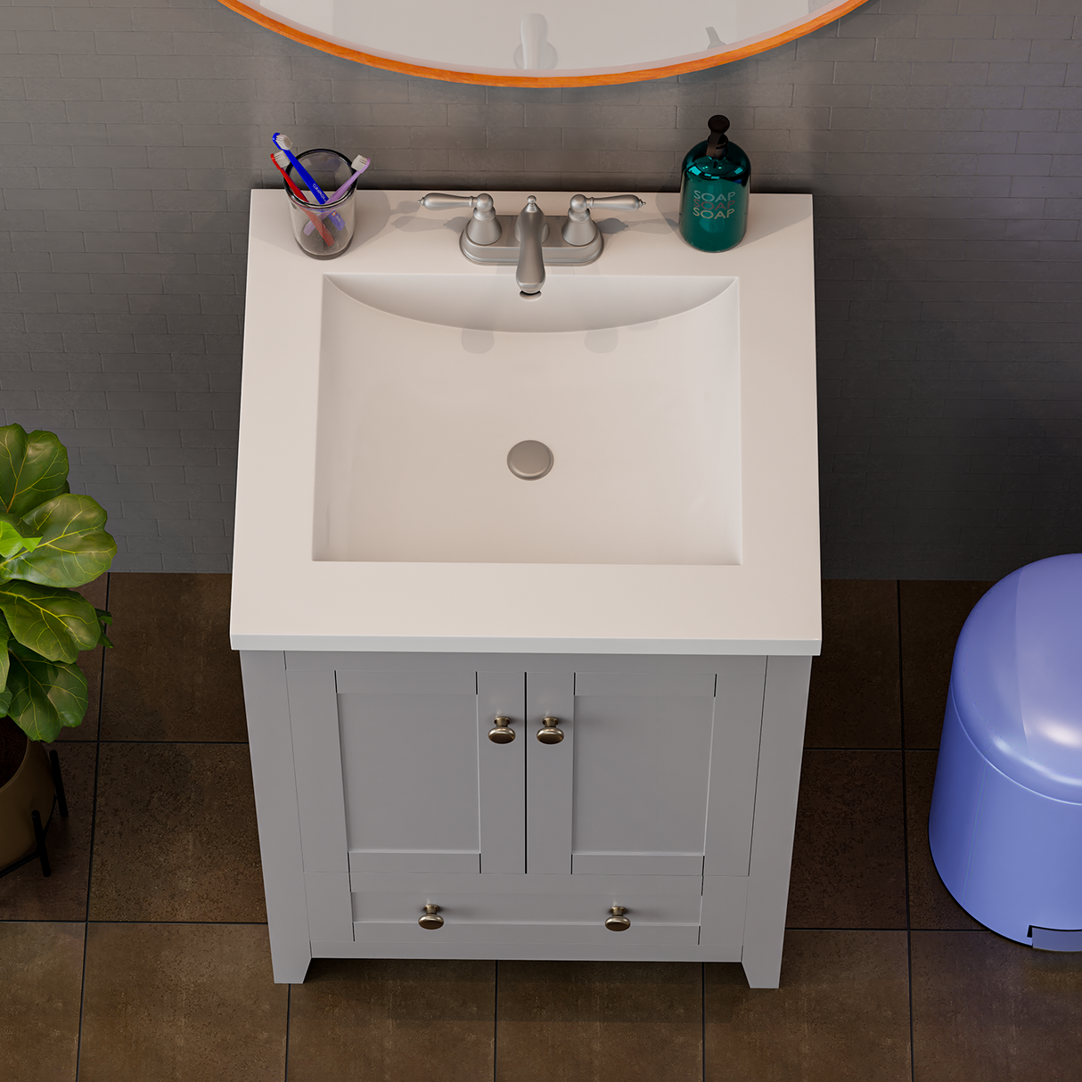 Adak 24 In. Gray Freestanding Bathroom Vanity with Porcelain Sink Top