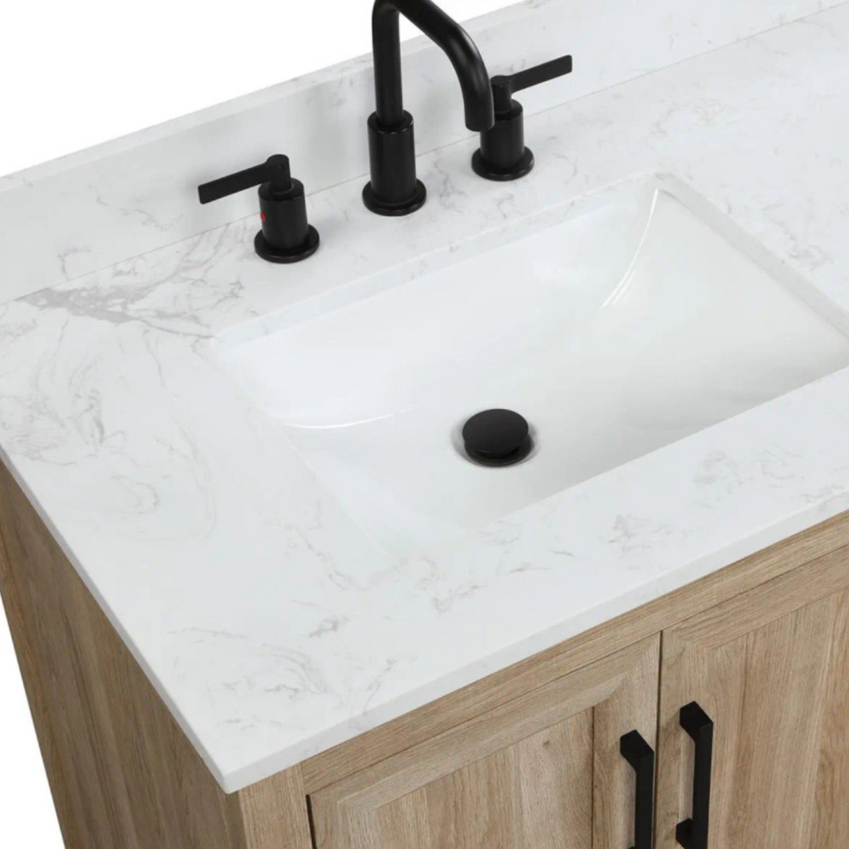 48" Retford Freestanding Solid Wood Bathroom Vanity With Carrara White Engineered Stone Sink Top & 4 In. Backsplash in Light wooden finish