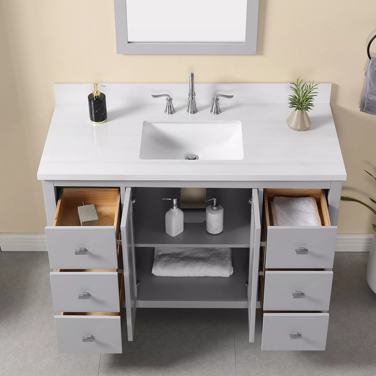 48" Hollister Vanity Combo In Light Gray With Sintered Stone Top