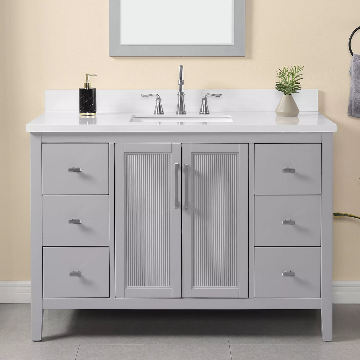 48" Hollister Vanity Combo In Light Gray With Sintered Stone Top