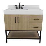 36" Utopia Freestanding Solid Wood Bathroom Vanity Combo with Calacatta Sintered Stone Top with Metal Base with Open Shelf Storage - Dark Oak Finish