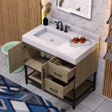 36" Utopia Freestanding Solid Wood Bathroom Vanity Combo with Calacatta Sintered Stone Top with Metal Base with Open Shelf Storage - Dark Oak Finish