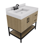 36" Utopia Freestanding Solid Wood Bathroom Vanity Combo with Calacatta Sintered Stone Top with Metal Base with Open Shelf Storage - Dark Oak Finish