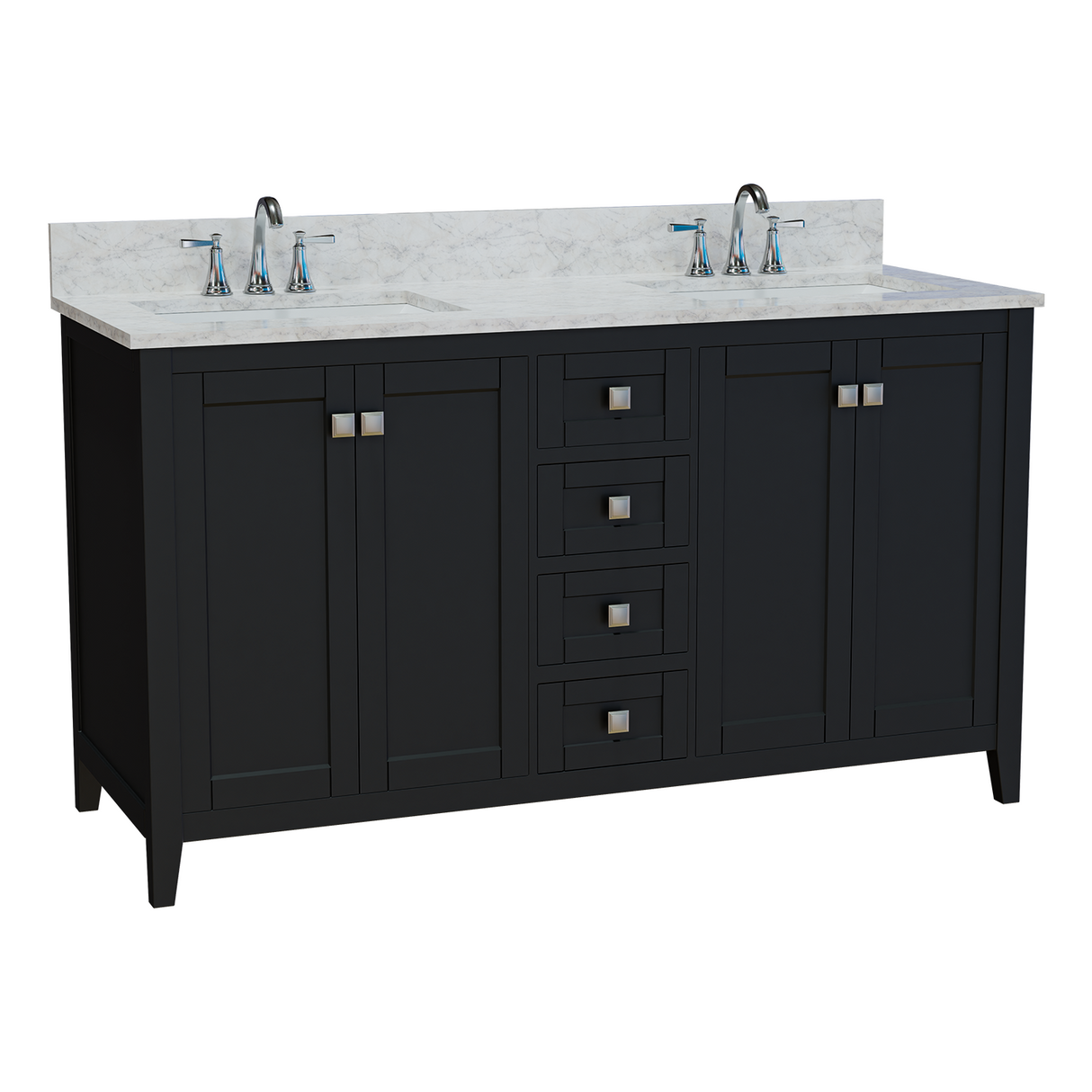 60" Coltrane Espresso Freestanding Solid Wood Bathroom Vanity With Premium Carrara Natural Marble Double Sink Top with 4 In. Backsplash