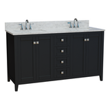 60" Coltrane Espresso Freestanding Solid Wood Bathroom Vanity With Premium Carrara Natural Marble Double Sink Top with 4 In. Backsplash