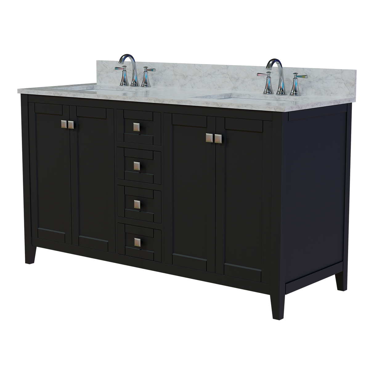 60" Coltrane Espresso Freestanding Solid Wood Bathroom Vanity With Premium Carrara Natural Marble Double Sink Top with 4 In. Backsplash
