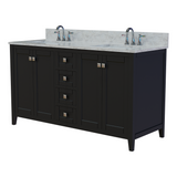60" Coltrane Espresso Freestanding Solid Wood Bathroom Vanity With Premium Carrara Natural Marble Double Sink Top with 4 In. Backsplash