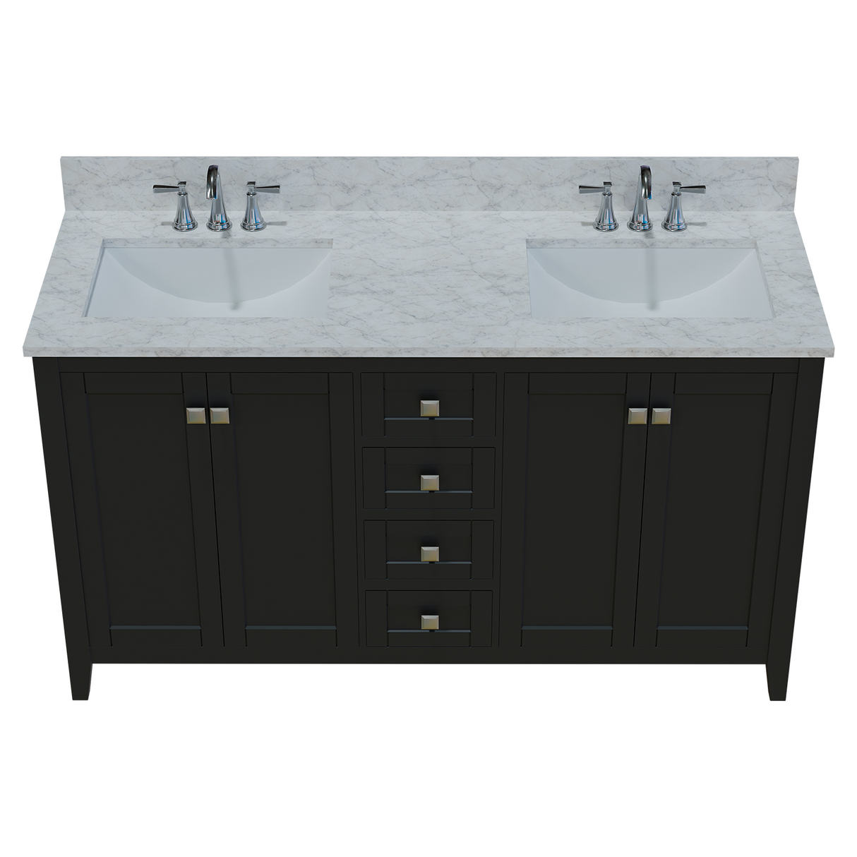 60" Coltrane Espresso Freestanding Solid Wood Bathroom Vanity With Premium Carrara Natural Marble Double Sink Top with 4 In. Backsplash