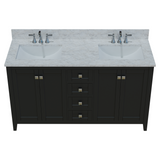 60" Coltrane Espresso Freestanding Solid Wood Bathroom Vanity With Premium Carrara Natural Marble Double Sink Top with 4 In. Backsplash