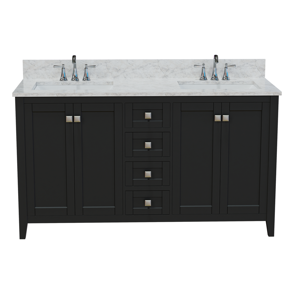 60" Coltrane Espresso Freestanding Solid Wood Bathroom Vanity With Premium Carrara Natural Marble Double Sink Top with 4 In. Backsplash