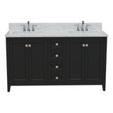 60" Coltrane Espresso Freestanding Solid Wood Bathroom Vanity With Premium Carrara Natural Marble Double Sink Top with 4 In. Backsplash