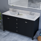 60" Coltrane Espresso Freestanding Solid Wood Bathroom Vanity With Premium Carrara Natural Marble Double Sink Top with 4 In. Backsplash