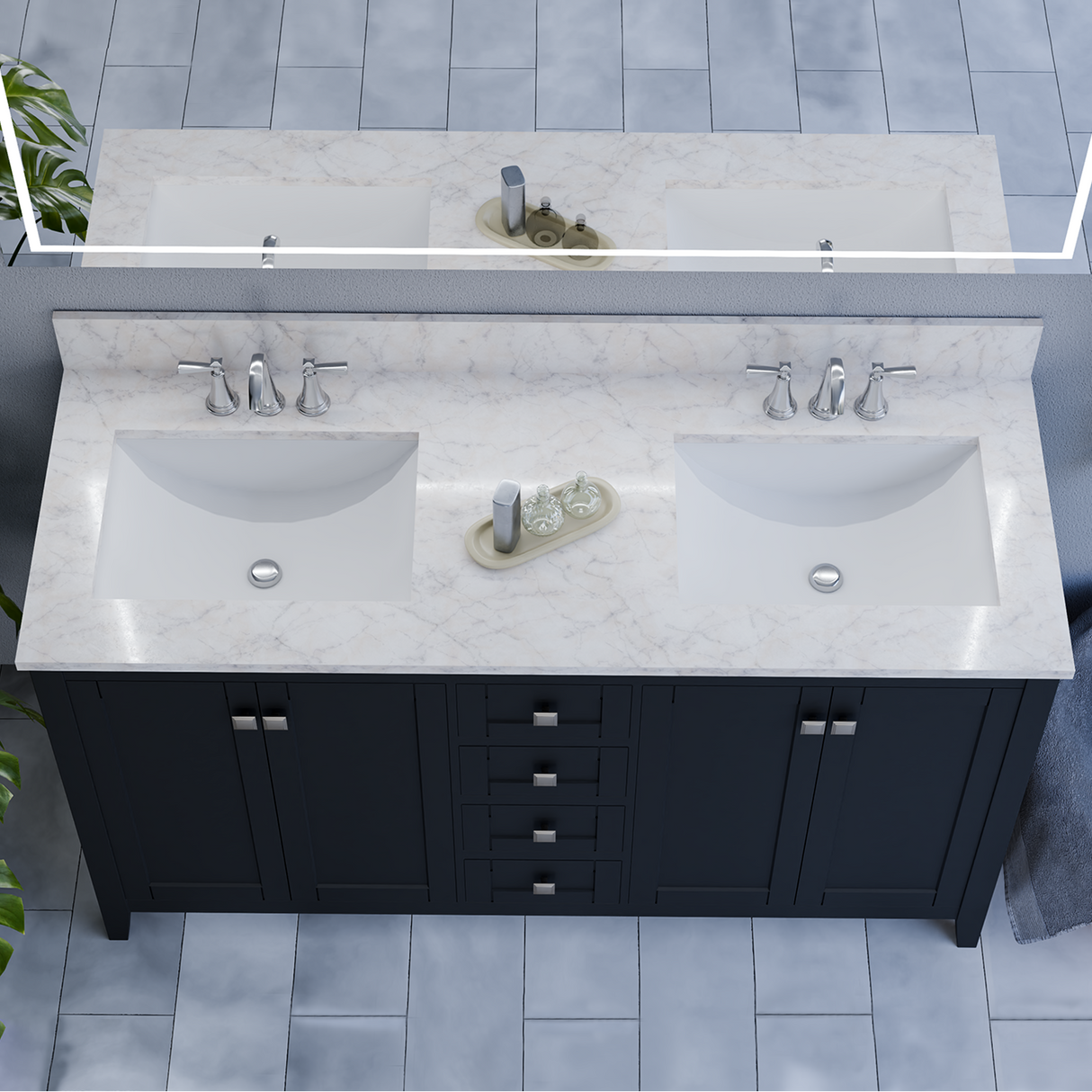 60" Coltrane Espresso Freestanding Solid Wood Bathroom Vanity With Premium Carrara Natural Marble Double Sink Top with 4 In. Backsplash