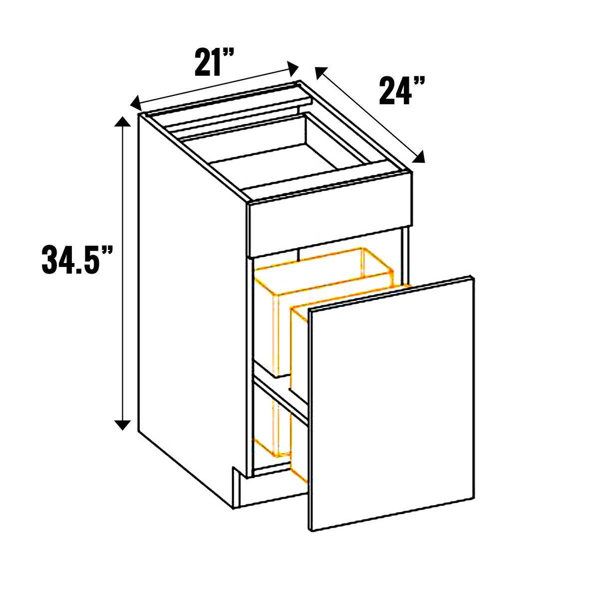 Gris Plomo Matte - Pull Out Double Wastebasket Cabinet - 34.5 Inch Height x 21 Inch Width x 24 Inch Depth - M16-BWB21