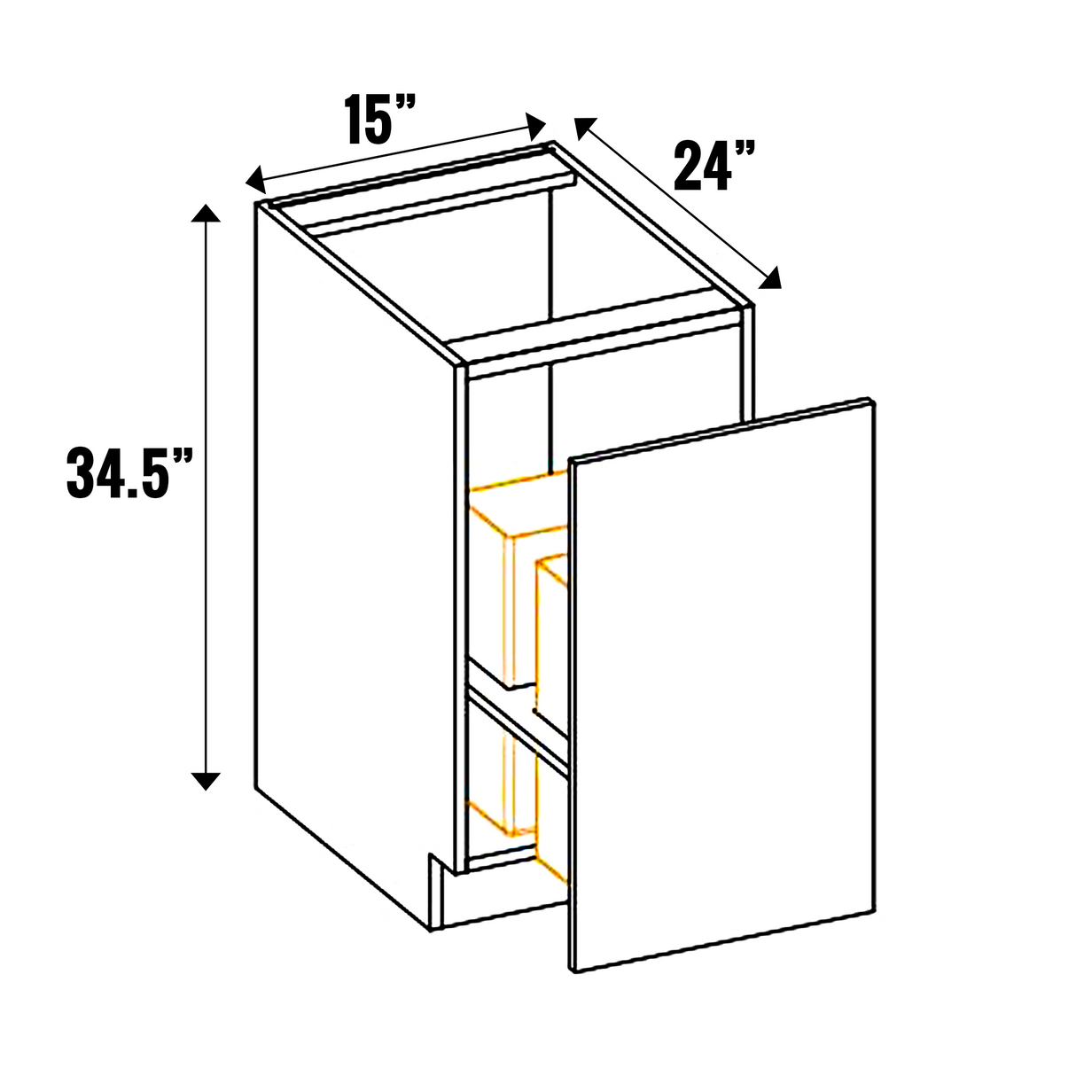 Gris Plomo Gloss - Full Height Pull Out Double Wastebasket Cabinet - 34.5 Inch Height x 15 Inch Width x 24 Inch Depth - M13-BWBFH15