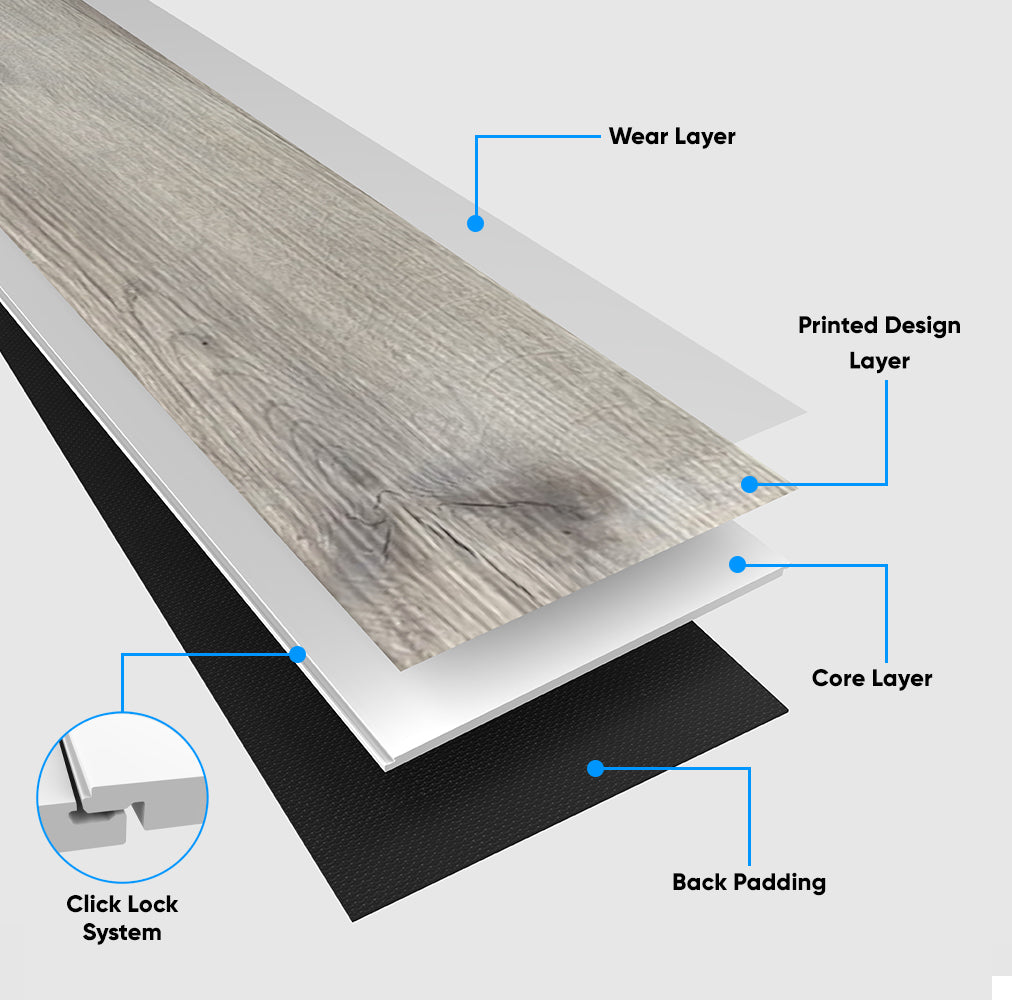 SPC Rigid Core Plank Beach Flooring, 7" x 48" x 6mm, 22 mil Wear Layer