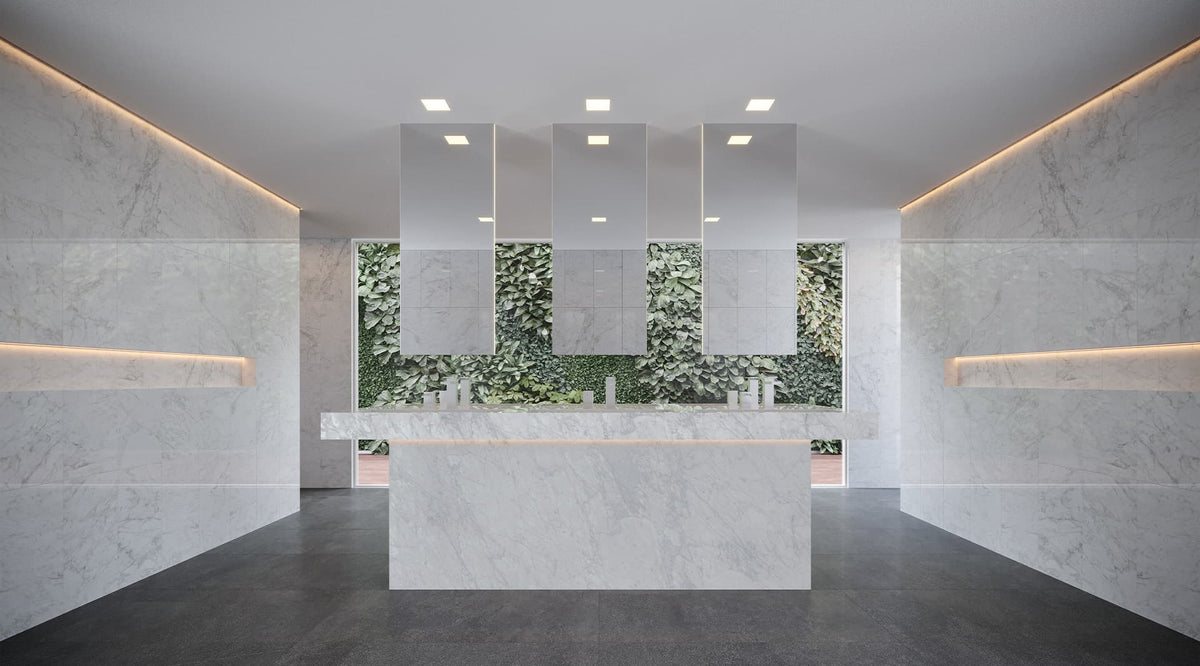 36 x 36 in Majesto Bianco Gioia Honed Rectified Colorsync Porcelain Tile installed