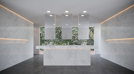 24 x 48 in Majesto Bianco Gioia Polished Rectified Colorsync Porcelain Tile installed