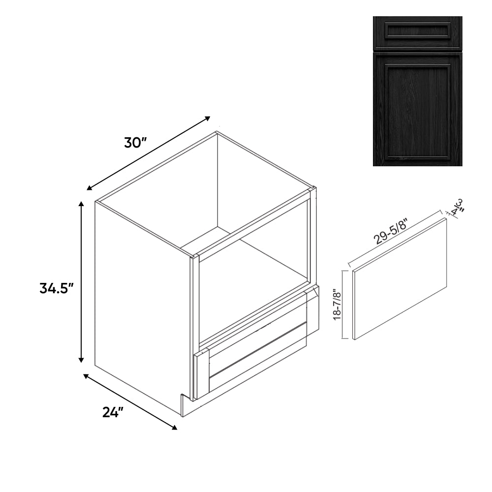 RTA - Elegant Shaker Black - Base Microwave Cabinet - 30"W x 34.5"H x 24"D