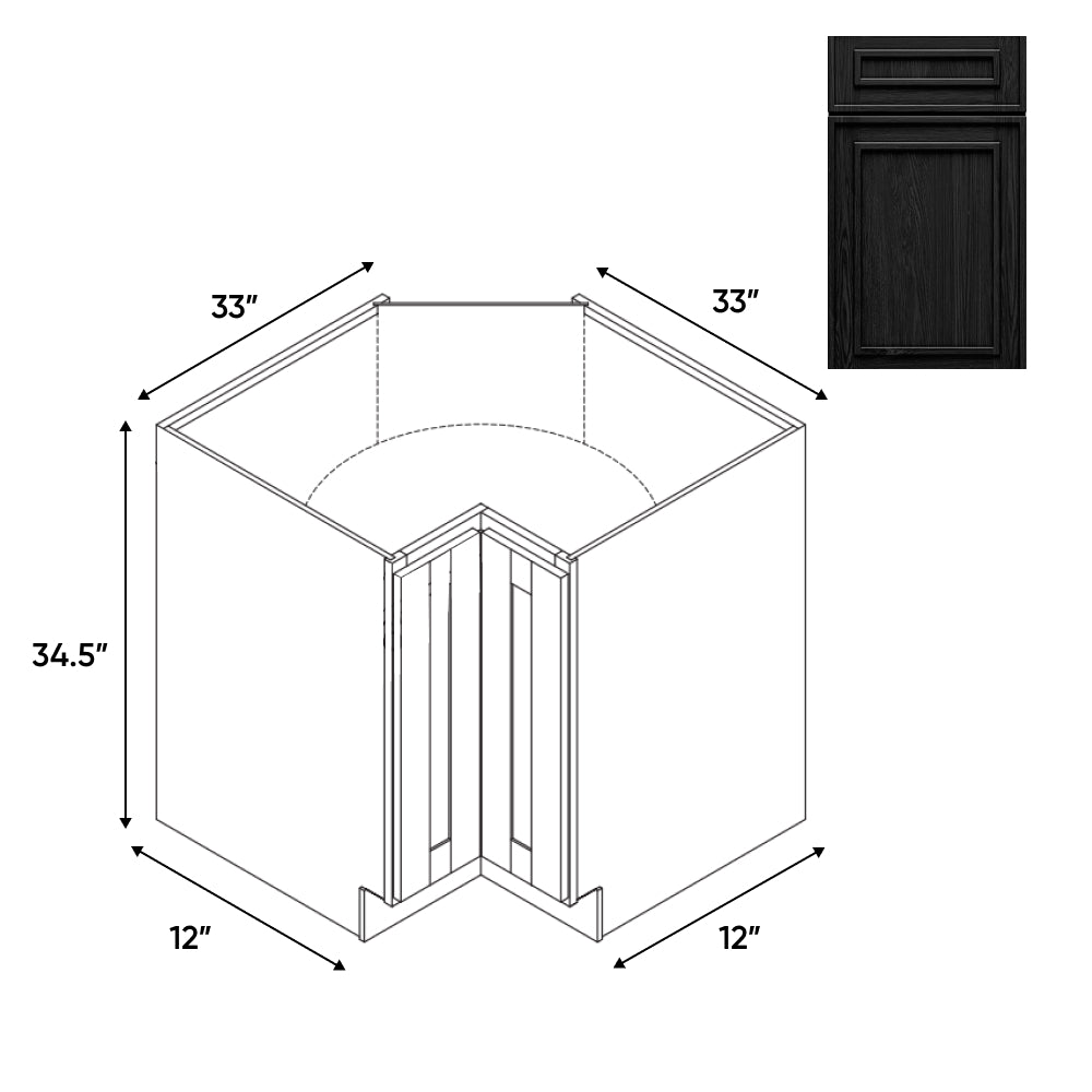 RTA - Elegant Shaker Black - Lazy Susan - 1 Door 2 Wood Turning Shelf - 33"W x 34.5"H x 33"D - ESB-LS33