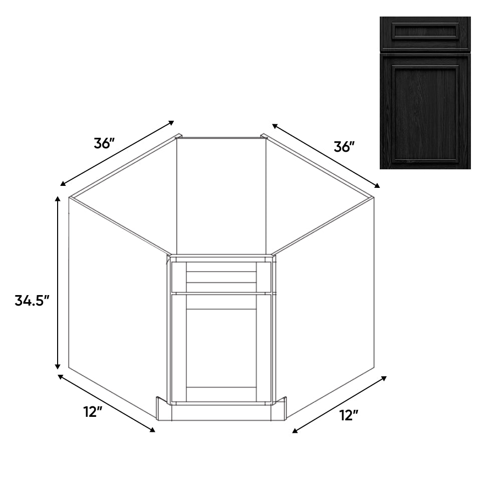 RTA - Elegant Shaker Black - Base Diagonal Corner Sink Cabinet - 36"W x 34.5"H x 36"D