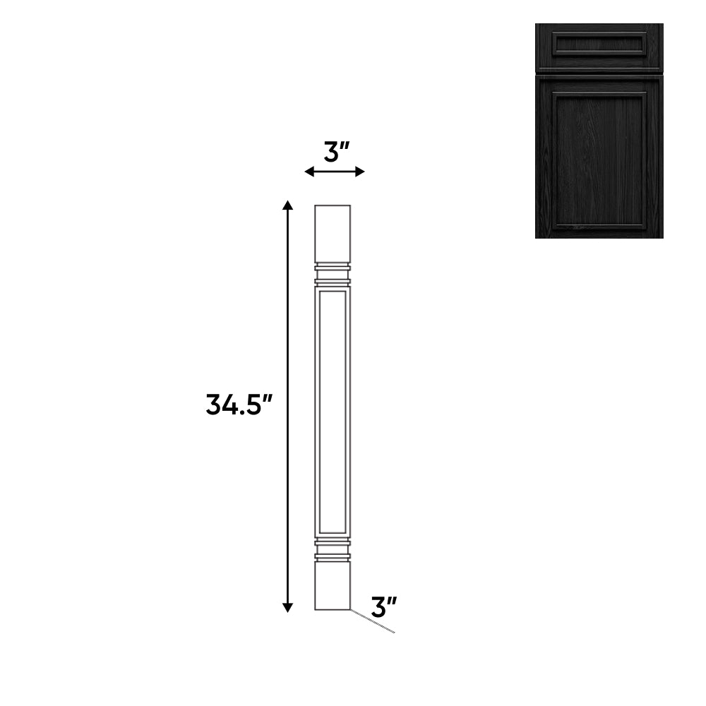 RTA - Elegant Shaker Black - Turning Post - 3"W x 34.5"H x 3"D