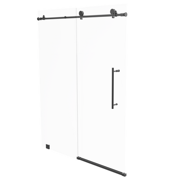 60 x 76 Inch Frameless Wall to Wall Shower Enclosure with One Fixed Glass & One Sliding Door, Clear Tempered Glass: 8mm, Black Finish - PRO