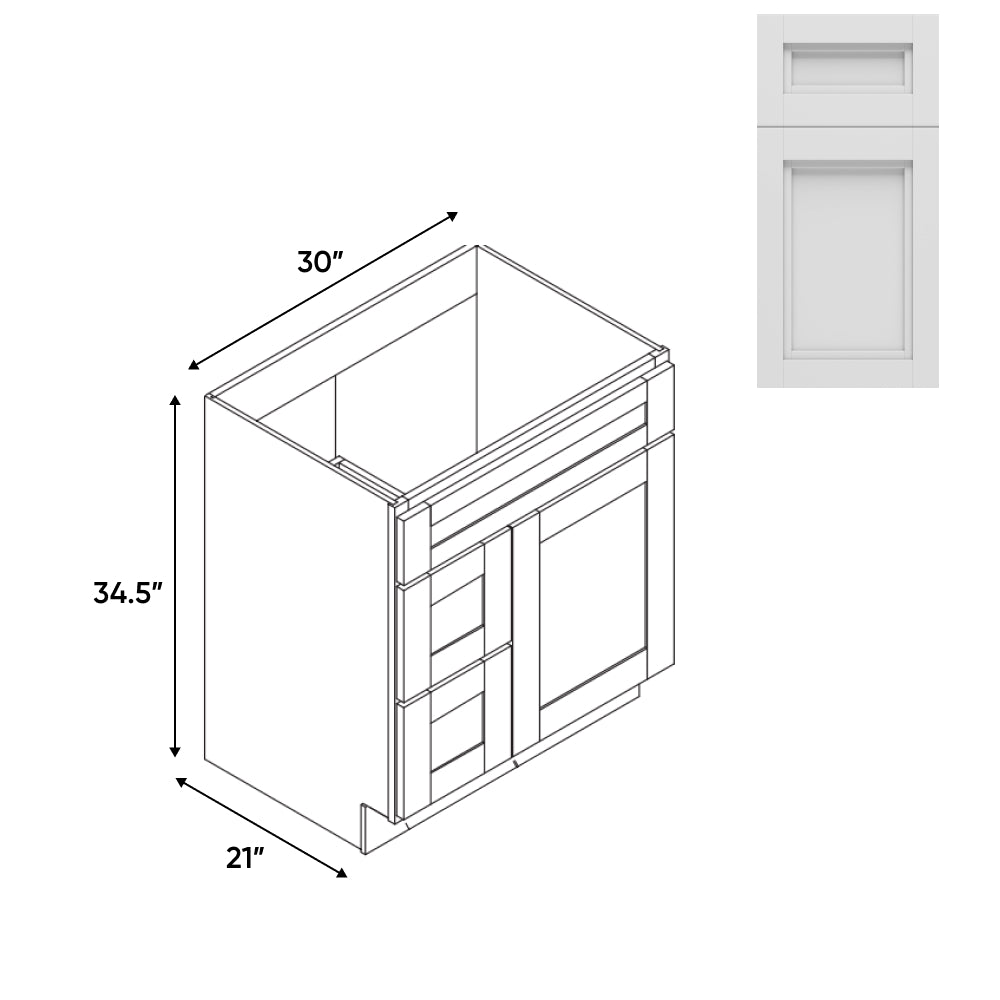 RTA - Havana Blanco - Vanity Cabinets with 1 Door 2 Drawer Left - 30"W x 34.5"H x 21"D - HAB-3021DL