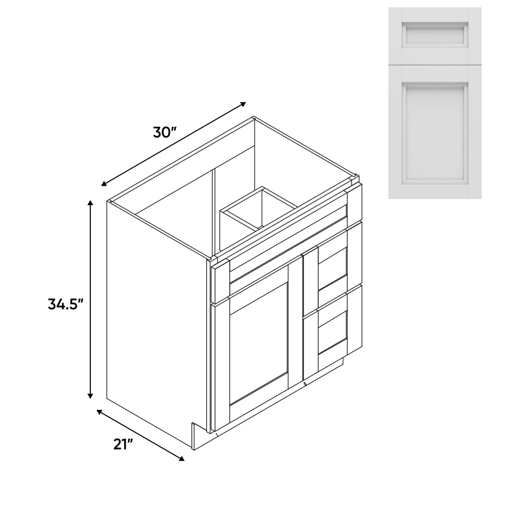 RTA - Havana Blanco - Vanity Cabinets with 1 Door 2 Drawer Right - 30"W x 34.5"H x 21"D - HAB-3021DR