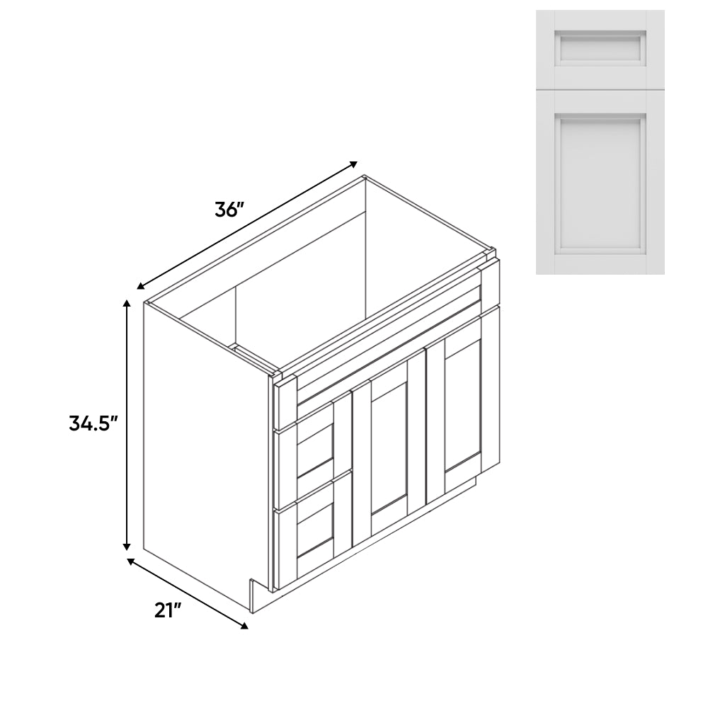 RTA - Havana Blanco - 36"W x 34.5"H x 21"D - Vanity  with 2 Door 2 Drawer Left - HAB-3621DL