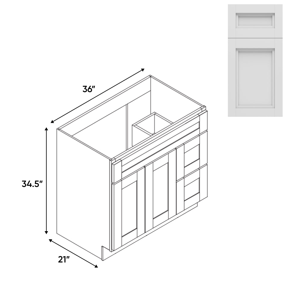 RTA - Havana Blanco - Vanity Cabinets with 2 Door 2 Drawer Right - 36"W x 34.5"H x 21"D - HAB-3621DR