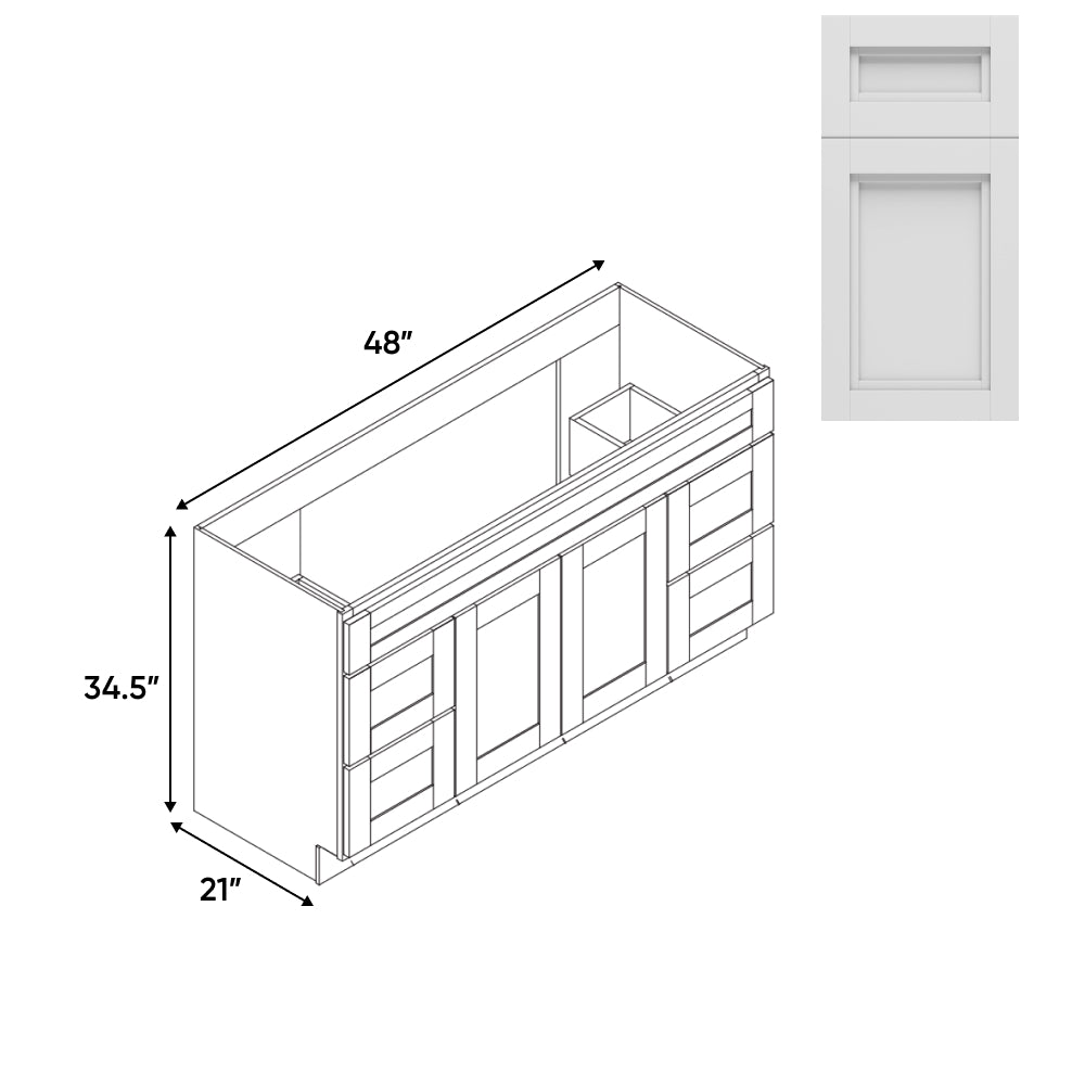 RTA - Havana Blanco - Vanity Cabinets with 2 Door - 4 Drawer (2 Left - 2 Right) - 48"W x 34.5"H x 21"D - HAB-4821D