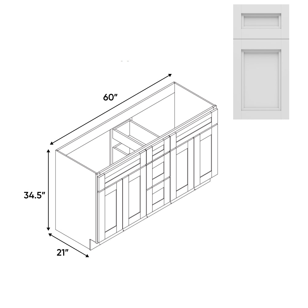 RTA - Havana Blanco - Vanity Cabinets with 3 Drawer Center - 4 Drawer Side - 60"W x 34.5"H x 21"D - HAB-6021DD